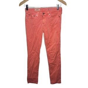 AG x THEORY The Stilt Cigarette Leg Low Rise Jeans Pink Coral Size 24R